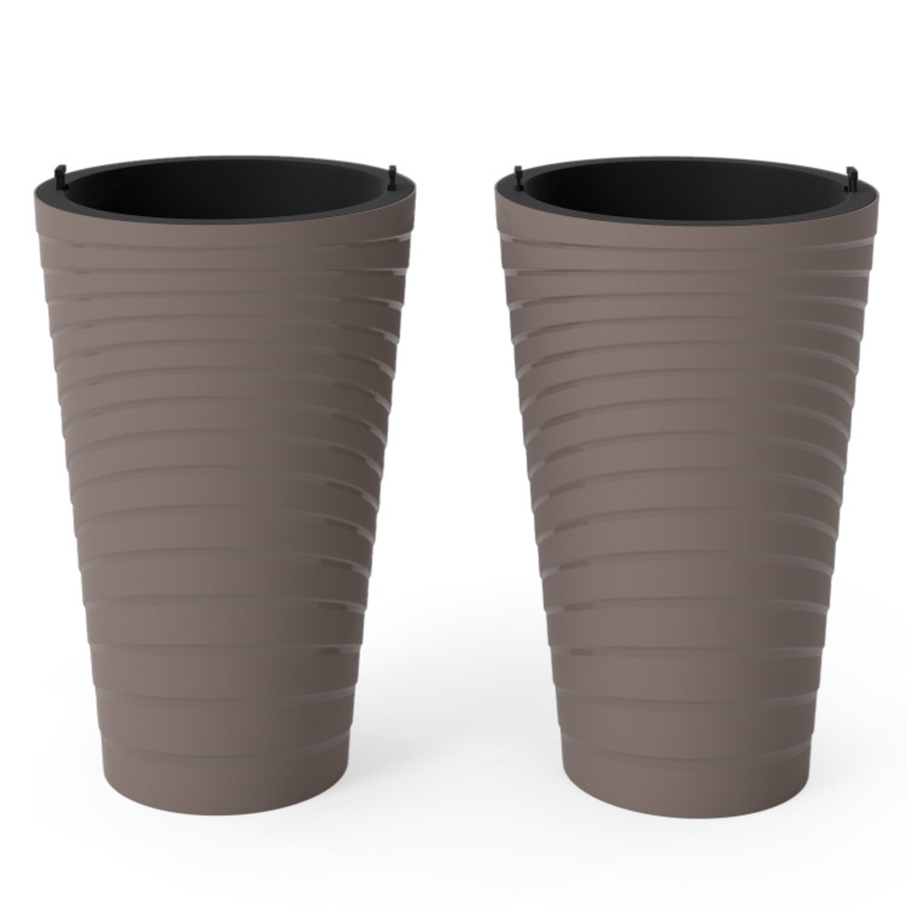 2-Piece Outdoor Plant Pots Brown Grey with Handles Detachable Inner Bucket and Good Drainage